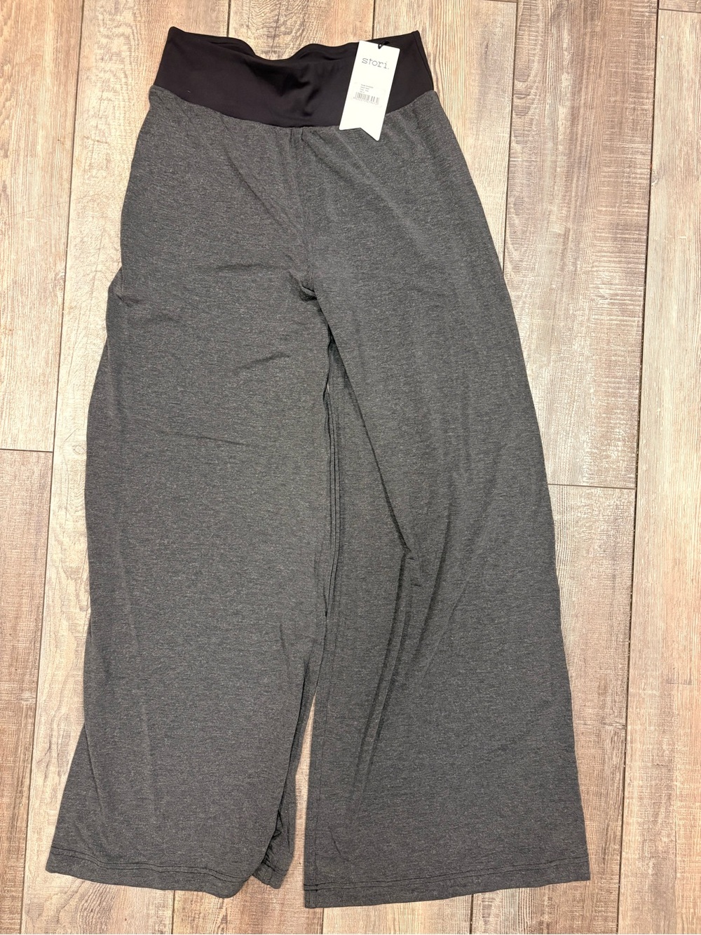 Wide Leg active wear Pants in Dark Heather Gray with Black Waistband